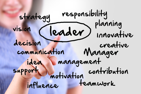 Business woman touching leaderの写真素材