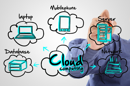 businessman writing technology of cloud computingの写真素材