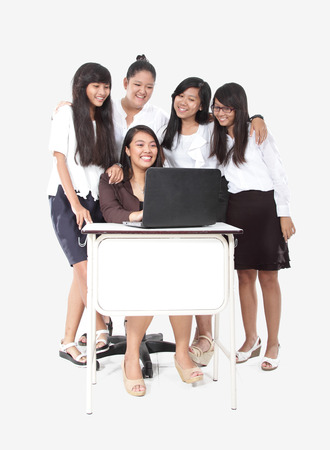 group of happy business woman playing work with laptopの写真素材