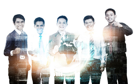 Double exposure concept with businessman and technology. With special lighting effectsの写真素材