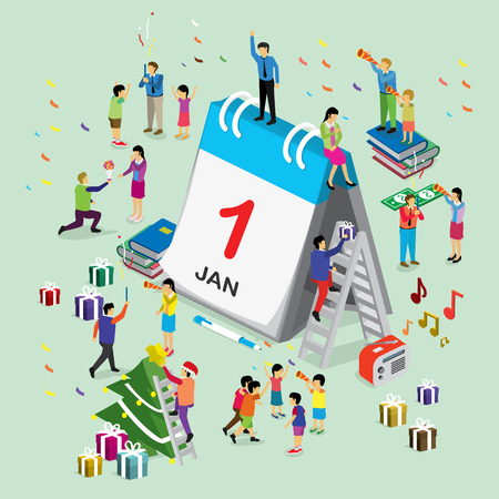 New year day international calendar. isometric conceptのイラスト素材