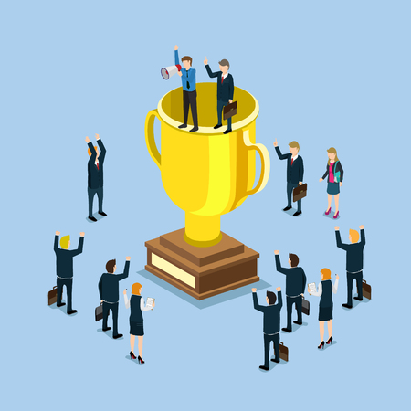Cup trophy successful winner flat 3d business success conceptのイラスト素材