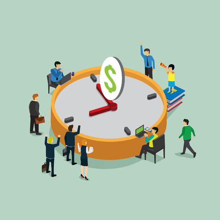 time is money in business work with isometric conceptのイラスト素材