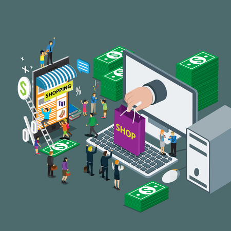 business technology internet for on line shop e-commerce isometric conceptのイラスト素材
