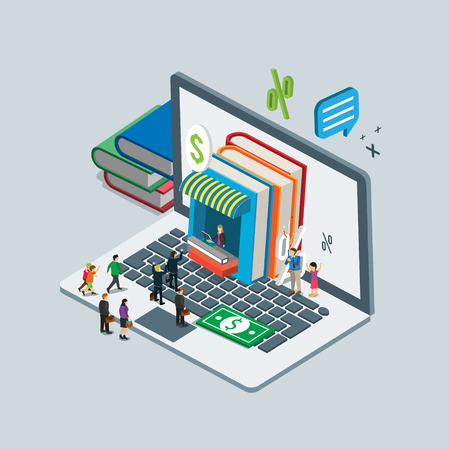 digital media on line book shopping isometric conceptのイラスト素材