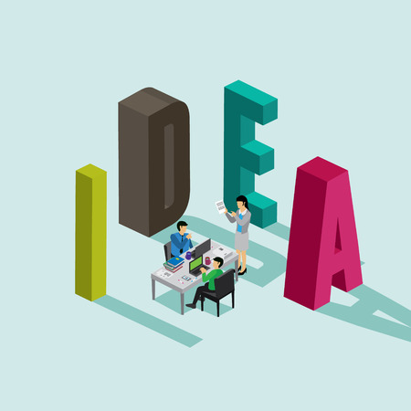 business idea with team work isometric conceptのイラスト素材
