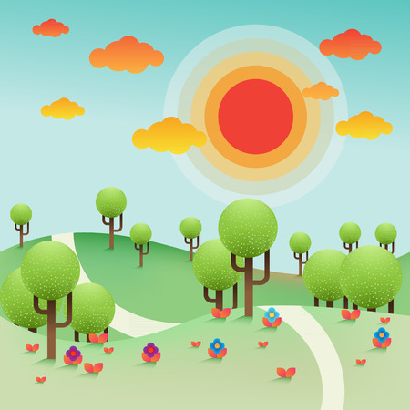 sunrise in spring seasonのイラスト素材