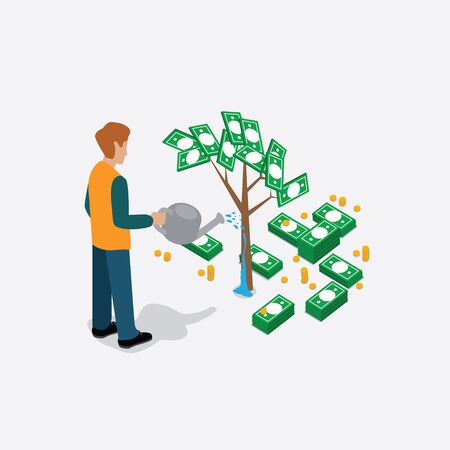 businessman hard work for money tree financeのイラスト素材