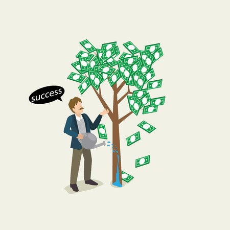 businessman harvesting the tree of moneyのイラスト素材