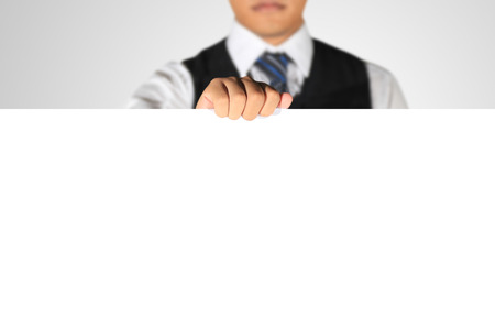 businessman holding blank paper templateの写真素材