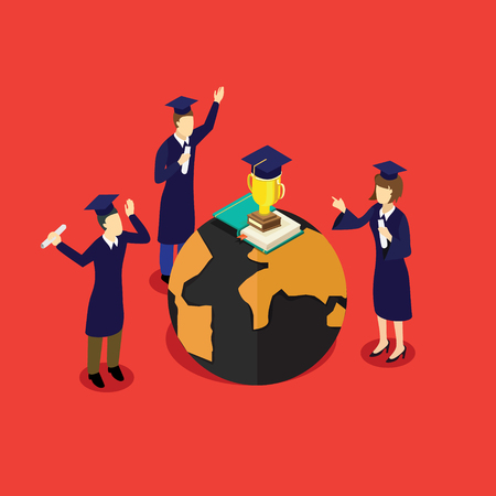 Education success with graduate people around the worldのイラスト素材