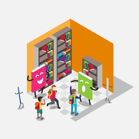 Studying with books and studentsのイラスト素材