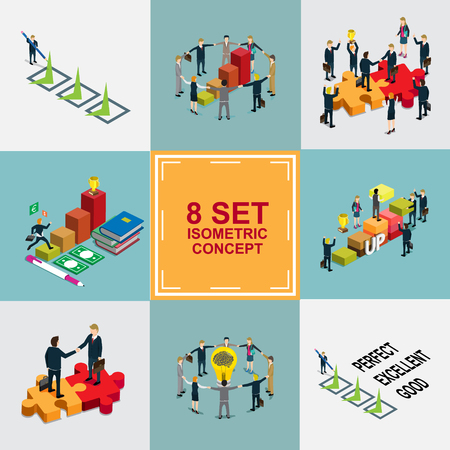 business success isometric setのイラスト素材