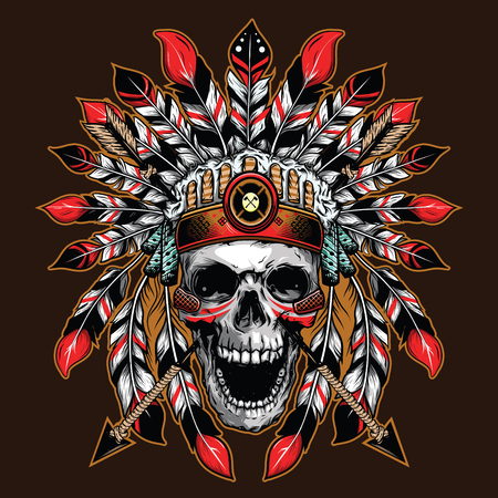 chief skull illustration background for shirt designの素材 [FY310106294217]