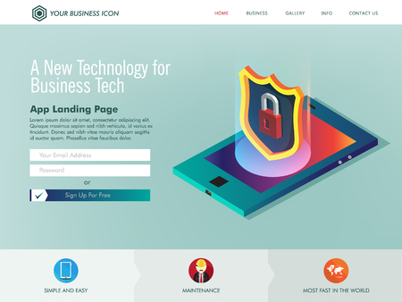 Technology protection for internet networking website landing page templateのイラスト素材