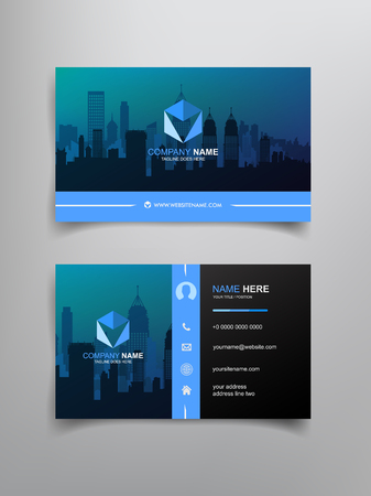 business card template design with abstract frame and city scapeのイラスト素材
