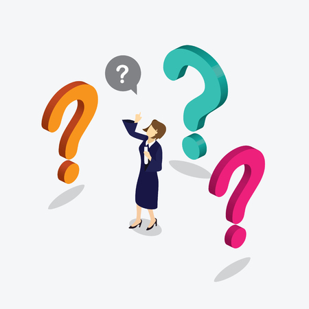student girl standing with question markのイラスト素材