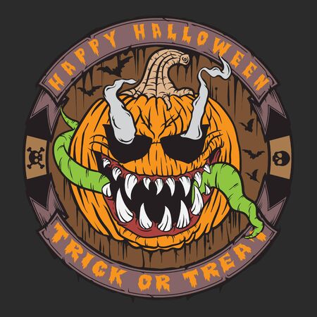 Scary Halloween Pumpkin Head with coloringのイラスト素材