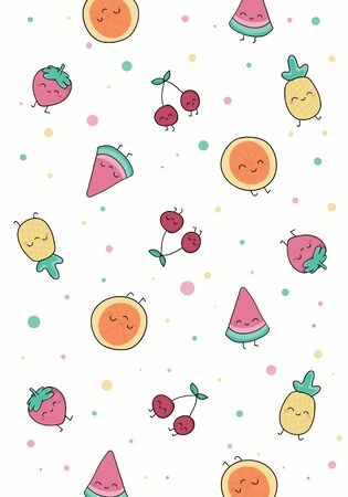 cute fresh fruits pattern for templateのイラスト素材