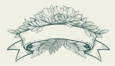 Old ribbon with flora ornamentのイラスト素材