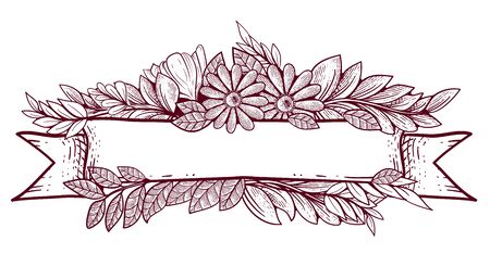 Old ribbon with flora ornamentのイラスト素材