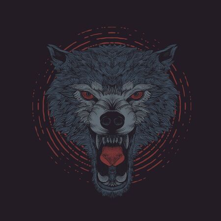 Angry wolf engraving for t-shirt designのイラスト素材