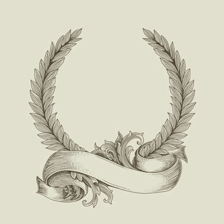 vintage ribbon with flora ornamentのイラスト素材