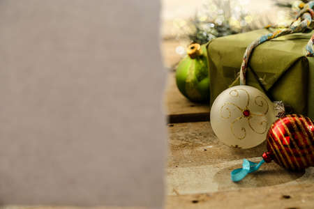 Christmas background with copy space and blank paper