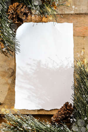 Christmas background with copy space and blank paperの写真素材