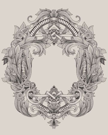 vintage baroque frame with flora ornamentのイラスト素材