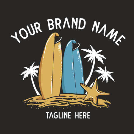 summer paradise with surf boardsのイラスト素材