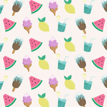 summer fresh fruits and beverage patternのイラスト素材