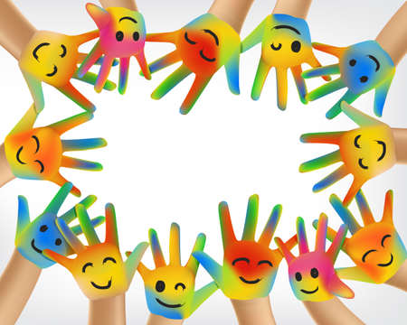 happy painted children's hand background with copy spaceのイラスト素材