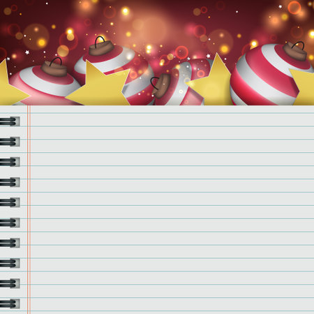 Christmas Background with blank paper. Christmas balls and abstract lightのイラスト素材