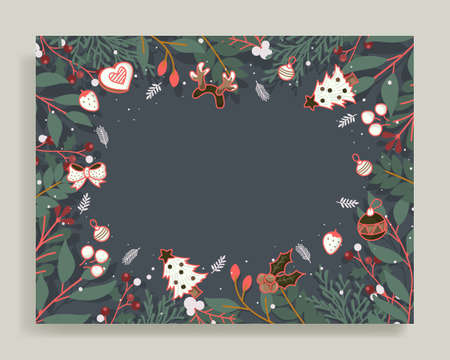 Christmas poster background with ornament borderのイラスト素材