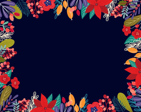 Abstract Winter leaves border backgroundのイラスト素材