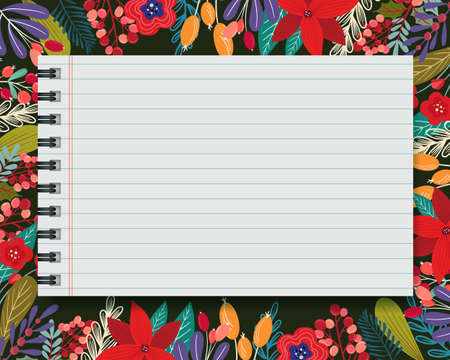 Abstract Winter leaves border background with note paperのイラスト素材
