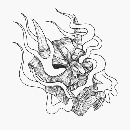 Japanese devil mask with smokeのイラスト素材