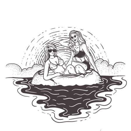 summer vibe with girls partyのイラスト素材