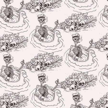 summer chill pattern with relax skeletonのイラスト素材