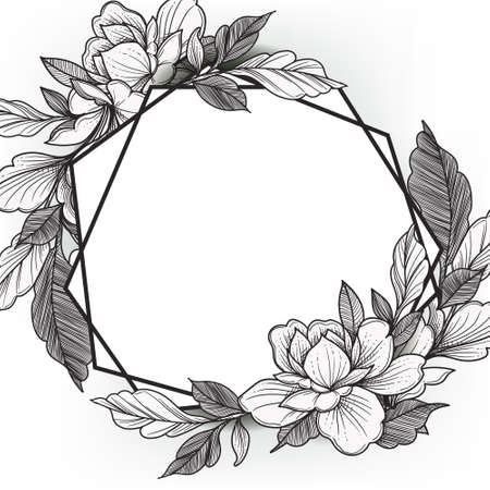 wedding geometric frame decoration with beautiful flora ornamentsのイラスト素材