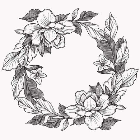wedding frame decoration with beautiful flora ornamentsのイラスト素材