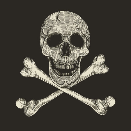 vintage skull head with crossbone logoのイラスト素材