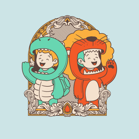 kid wearing cartoon animals costumeのイラスト素材