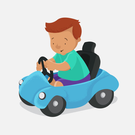 kid driving a toy carのイラスト素材