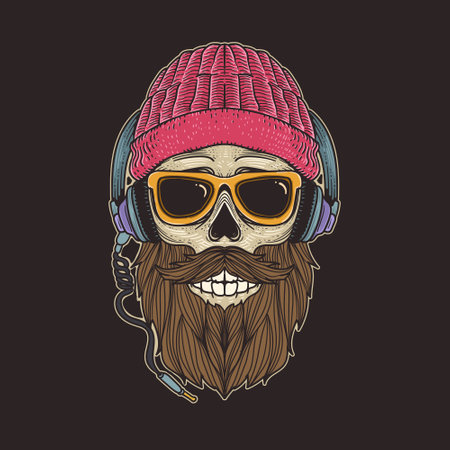 retro chill skull with headphoneのイラスト素材