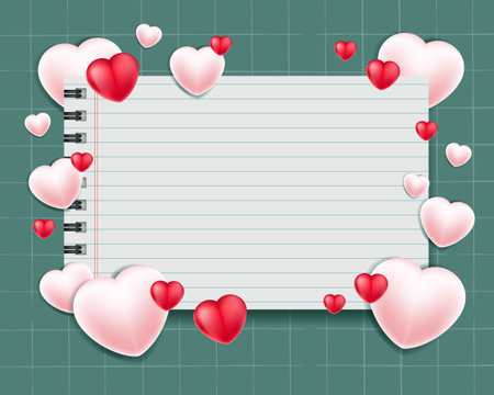 valentine background. note paper and love iconsのイラスト素材