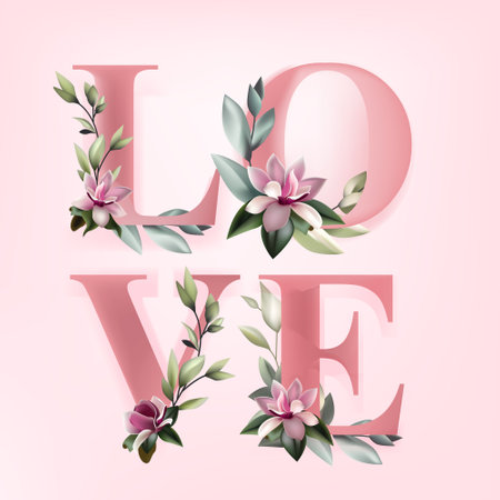 Love lettering with beautiful floralのイラスト素材