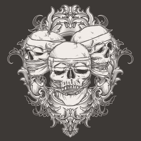 mummy skull with heraldry frameのイラスト素材