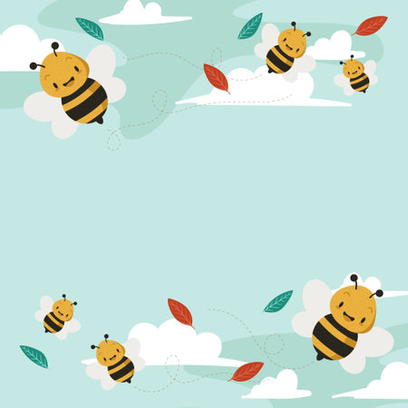 Bees flying in the sky. Vector illustration of a cartoon style.のイラスト素材